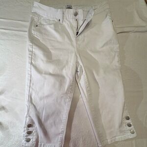 Bleu White Denim Capri Pants Petite 6P Button Hem Crop Jeans YZ102P